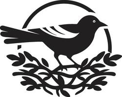 Aviary Builder Black Bird Icon Weaving Wings Vector Nest Emblem