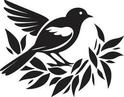 Aviary Builder Black Bird Icon Weaving Wings Vector Nest Emblem