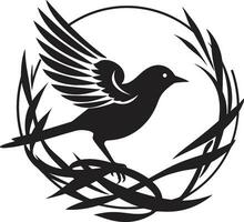 Winged Craftsman Vector Nest Emblem Aerial Nesting Black Bird Icon Design