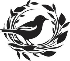 Nest Genius Black Bird Emblem Crafted Perch Vector Nest Logo