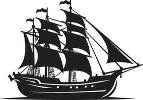 Vintage Seafaring Black Ship Logo Oceanic Relic Vector Ancient Ship Icon