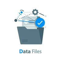 Documents from computer folder, business archive. Files, work papers, financial reports, accounting data, finance statistics information concept vector