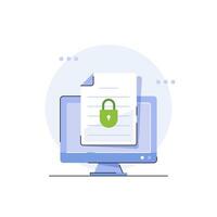 Secure confidential document online access with private lock,electronic safety doc data padlock symbol vector