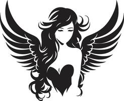 Angelic Radiance Beautiful Wings Icon Heavenly Guardian Black Angelic Emblem vector