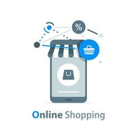 Online Marketing vector illustration. Internet business process,Mobile marketing , e-marketing, E-commerce