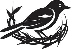 Aviary Builder Black Bird Icon Weaving Wings Vector Nest Emblem