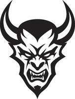 Sinister Impression Black Devil s Face Icon Wrath Unleashed Aggressive Devil Emblem vector