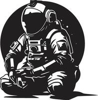 cero gravedad pionero negro espacio logo interestelar pionero astronauta casco icono vector