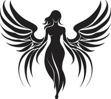 Celestial Harmony Angelic Black Logo Serene Presence Winged Angel Symbol vector