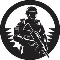 guerrero leal armado militar emblema guardián valor negro hombre del ejército icono diseño vector