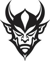 Fiery Malevolence Vector Devil s Face in Black Icon Satanic Stare Aggressive Devil s Face Vector Symbol