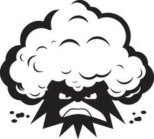 Tormentoso vórtice enojado nube emblema diseño irritado nimbo negro dibujos animados nube logo vector