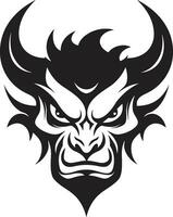 Furious Inferno Aggressive Devil s Face in Vector Logo Diabolical Fury Aggressive Devil s Vector Black Icon