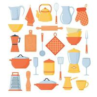 Doodle flat clipart. Set of kitchen utensils for cooking vector
