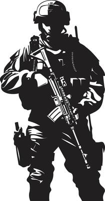 Strategic Guardian Armed Soldier Emblem Design Defensive Valor Black Logo Icon of an Armyman