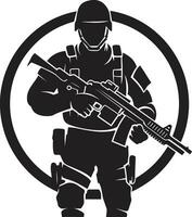 Combat Vanguard Armed Forces Emblem Design Tactical Guardian Armed Soldier Black Icon vector