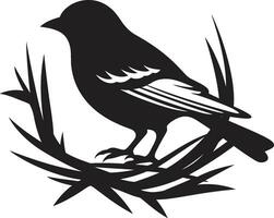 Nest Genius Black Bird Emblem Crafted Perch Vector Nest Logo