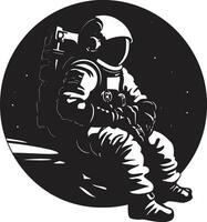 Space Pioneer Black Helmet Logo Icon Galactic Voyager Astronaut Symbol Design vector
