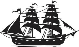 Aged Journey Ancient Ship Emblem Historic Seafarer Vector Ship Icon in Black