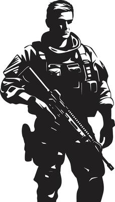 Defensive Valor Black Logo Icon of an Armyman Combat Readiness Vector Armed Forces Emblem