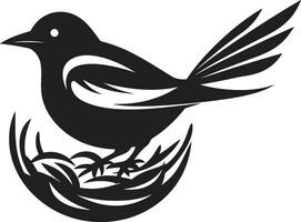 Aviary Builder Black Bird Icon Weaving Wings Vector Nest Emblem