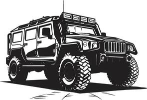 militar pionero 4x4 negro emblema batalla Listo transporte vector logo diseño