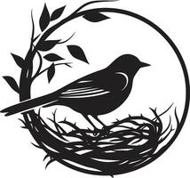 Nest Genius Black Bird Emblem Crafted Perch Vector Nest Logo