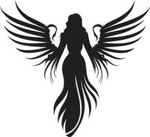 Celestial Harmony Angelic Black Logo Serene Presence Winged Angel Symbol vector