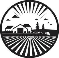 naturaleza s horizonte agrícola casa de Campo emblema rural esencia negro vector logo para agricultura