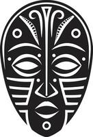 Ancestral Whispers Black Logo Icon of Tribal Mask Ritualistic Enigma African Tribe Mask in Vector