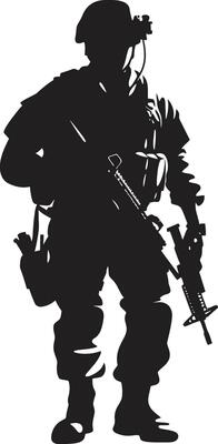 Militant Precision Armed Forces Black Logo Design Tactical Defender Armyman Icon in Black Vector
