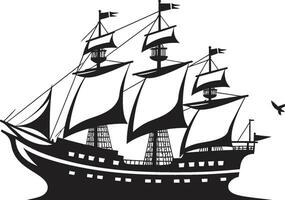 Vintage Galleon Vector Ship Icon Nautical Relic Black Ancient Ship Emblem