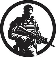 heroico resolver negro armado soldado logo diseño vigilante protector vector hombre del ejército negro icono