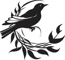 Weaver Wings Black Bird Nest Logo Feathered Nesting Vector Bird Icon