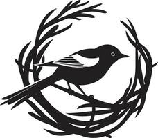 Winged Craftsman Vector Nest Emblem Aerial Nesting Black Bird Icon Design