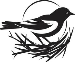 tejido pájaro s nido diseño maestro de nido negro pluma emblema vector