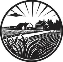 Fields of Tranquility Agricultural Farmhouse Icon Nature s Haven Black Vector Logo for Farm Life