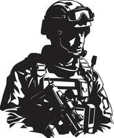 defensor s precisión negro soldado emblema combate vigilia armado efectivo vector diseño