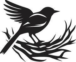 Avian NestCraft Black Logo Design Weaving Feathers Vector Nest Icon