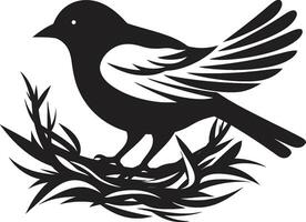 Winged Craftsman Vector Nest Emblem Aerial Nesting Black Bird Icon Design