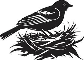 Aerial Nesting Black Bird Icon Design NestCraft Vector Bird Iconic Emblem