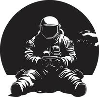 cosmos pionero negro casco logo galáctico explorador astronauta emblema diseño vector