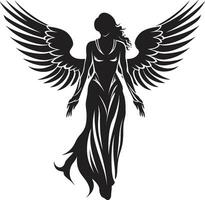 Radiant Wings Black Angelic Emblem Seraphic Beauty Vector Winged Logo