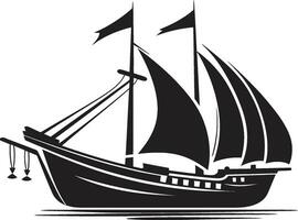 Mythical Relic Ancient Ship in Black Classic Sailing Vector Ship Icon