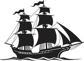 Aged Seafaring Ancient Ship Emblem Historical Sails Black Ship Vector