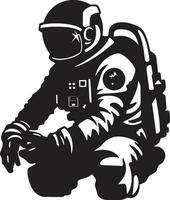galáctico pionero astronauta casco símbolo interestelar aventurero negro espacio logo vector