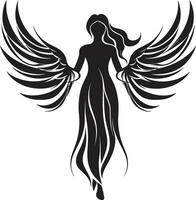 Celestial Harmony Angelic Black Logo Serene Presence Winged Angel Symbol vector