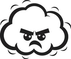 Brooding Squall Black Cartoon Cloud Icon Stormy Fume Vector Angry Cloud Black Logo