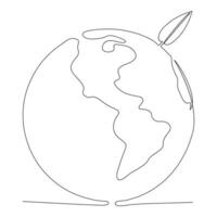 Single line continuous drawing of earth global and concept world earth day outline vector illustration