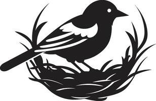tejedor alas negro pájaro nido logo plumado anidamiento vector pájaro icono